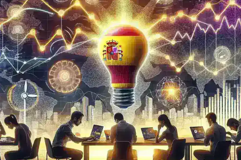 "Startups españolas implementan algoritmos avanzados para la predicción de precios energéticos, mostrando una gráfica de tendencias en el costo de la energía."